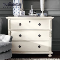 美式仿古白做旧3斗柜 桦木橡木实木斗柜定做 美式客厅装饰柜定做