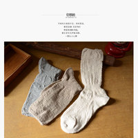 最后一批特价日本堆堆袜 素色淡雅镂空棉线中统袜女 粗线女士棉袜