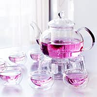 耐热玻璃茶具套组 花茶壶带品茶杯底座 功夫茶具家庭装 特价包邮