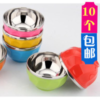 韩式不锈钢碗彩色碗双层隔热防烫碗儿童防摔PP塑料米饭碗