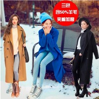 韩国代购2015秋冬新品双排扣风衣羊绒加厚超长款毛呢子大衣外套女