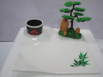 酒店创意菜盘饰品 料理装饰假花草刺身奇石松树假花草黄石松树