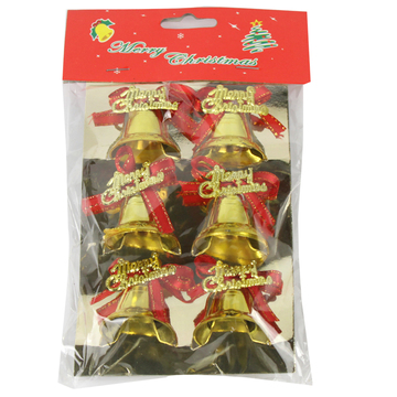 圣诞装饰品 圣诞树挂件装饰铃铛 6个装 金色红丝带铃铛