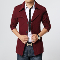 秋冬季男士韩版风衣修身纯棉商务休闲青年单排扣翻领短款英伦外套