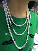 优质型珠强光天然白色珍珠项链毛衣链 精美时尚女毛衣链正品