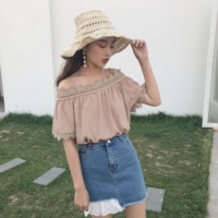 2017夏季新款韩版女装chic风蕾丝荷叶边吊带短袖雪纺衫短袖上衣女