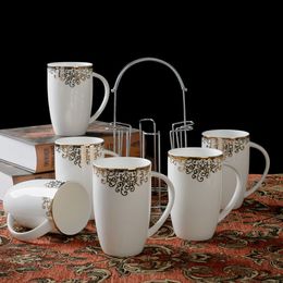杯子套装家用陶瓷水具套装骨瓷水杯组合6件马克杯欧式现代奶茶杯