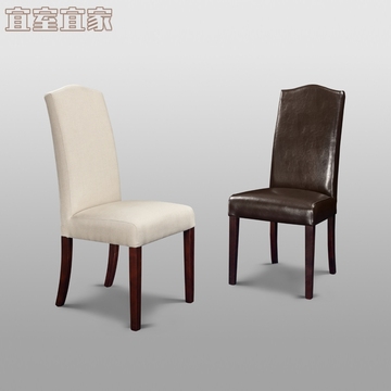 美式全实木餐椅 美式家具 牛皮椅 天然麻布椅 现代简约单人椅子