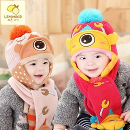 15年冬款新款韩国宝宝帽子 儿童针织帽毛线帽子围巾两件套装