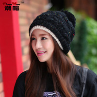 冬季帽子女士韩国版可爱潮加绒加厚粗毛线帽秋冬天保暖护耳针织帽