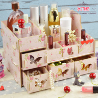 木质化妆品收纳盒 箱整理架DIY创意韩版纸巾桌面抽屉包邮特价大号