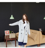 【双十一新品】2015韩国女装秋冬装新款英伦翻领双排扣长款毛呢外