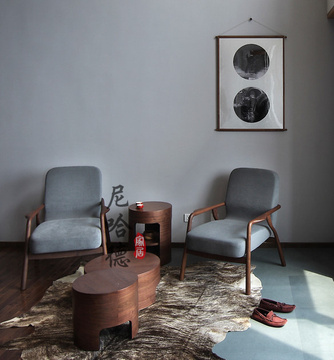 新中式实木沙发椅扶手椅简约现代中式布艺沙发客厅休闲禅意沙发椅