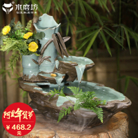 现代中式德化陶瓷流水摆件桌面喷泉加湿器客厅招财水景送礼竹子
