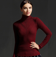2015灰色酒红色秋冬新款女装时尚高领毛衣长袖针织衫百搭套头衫
