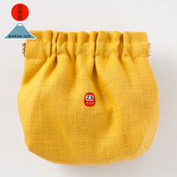 日本市 达摩 刺绣 麻织 口袋 【黄】