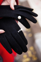 2015秋冬季 韩国代购珍珠戒指羊毛羊绒保暖分指手套触屏手套女士