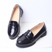 2015夏季复古英伦学院风平底休闲鞋圆头漆皮女单鞋舒适黑色工作鞋
