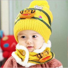 冬季加绒女宝宝6-12个月婴儿帽子两件套1-2-3岁儿童男童围巾套装