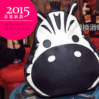 2015双十一新款pu 河马图案韩双肩背包書包 斑马撞色个性包 包邮