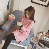 2016春装韩国新款甜美纯色蕾丝拼接针织连衣裙女包臀中长款打底衫