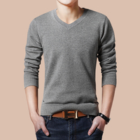 2015秋季男士长袖T恤V领韩版修身纯棉大码薄款男装针织打底衫潮