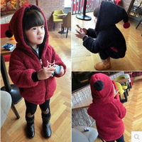 冬季时尚气质韩版女童潮流羊羔绒两面穿长袖外套甜美百搭连帽大衣