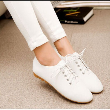 2015秋新款韩版小白鞋低跟防滑系带女单鞋休闲鞋女皮鞋大码工作鞋
