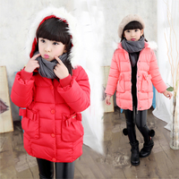 童装女冬季2015新款中大童韩版棉服装连帽中长款加厚女童棉衣外套