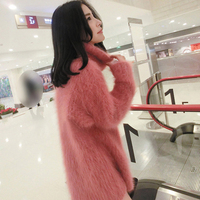 韩版2015冬季新款女装加厚水貂绒高领套头兔毛毛衣中长款针织外套