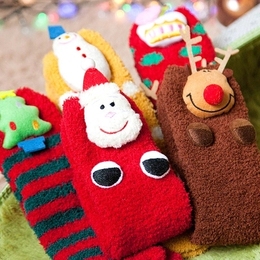 韩国圣诞袜子女棉袜珊瑚绒成人地板袜加厚保暖亲子袜儿童婴儿袜子