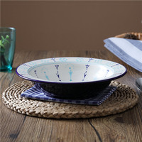 满2个包邮 蓝百合 陶瓷餐具9英寸西餐盘 创意意面盘大容量深圆盘