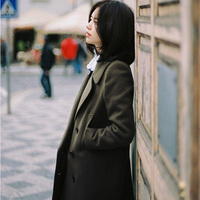 韩国毛呢外套女中长款修身显瘦2015韩版新款大翻领呢子大衣学院风