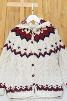M.W vintage北欧风摩天轮图案纯羊毛连帽开衫复古毛衣