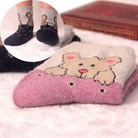 10双包邮 冬季保暖羊毛袜 无骨缝头宝宝兔羊毛袜子 男女大儿童袜