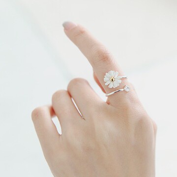 韩国进口饰物 正品代购 小清新 雏菊水钻 开口可调节食指环戒指