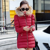 2015新款大码韩版修身显瘦中长款连帽毛领品牌羽绒加厚棉衣女装潮