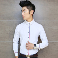 冬装潮流青年商务休闲韩版修身型长袖纯色衬衫免烫男士加绒衬衣服