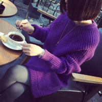 蘑菇街女服装批发2015冬季款韩版套头中长款打底针织毛衣连衣裙潮