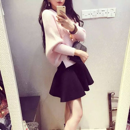 时尚套装裙女装2015秋装新款韩版女士气质蝙蝠袖毛衣半身裙两件套