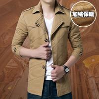 秋冬韩版男士修身纯棉夹克男加绒加厚男装中长款大衣青年风衣外套