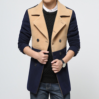 2015新款冬季加厚男士加厚韩版修身中长款风衣 冬装双排扣羊绒