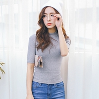 2016春季新款 纯色圆领显瘦修身打底衫 五分袖短袖T恤 韩版文艺范