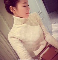 秋冬新款韩版女装显瘦中长款长袖高领套头毛衣毛线针织打底小衫潮