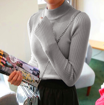 2015秋冬新款韩版修身半高领套头长袖针织衫高领毛衣针织打底上衣