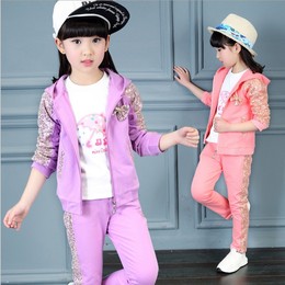 童装女童秋装套装2016新款韩版儿童中大童卫衣三件套运动休闲套装
