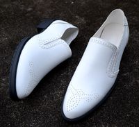 夏季白色套脚男士尖头皮鞋透气内增高韩版休闲鞋发型师红色潮流鞋