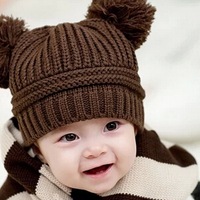 韩版秋冬儿童双球帽宝宝毛线帽冬季婴儿针织护耳帽男女童小孩帽子