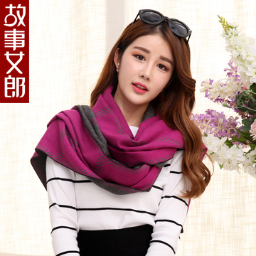 上海故事女郎女士披肩仿羊绒羊毛格子围巾女冬季冬天韩版韩国丝巾