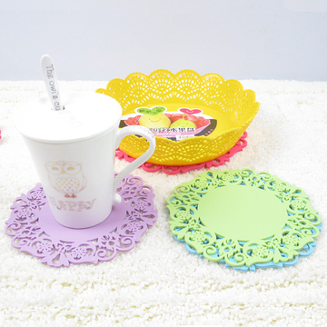 加厚硅胶餐垫隔热垫 创意花型杯垫 碗垫盘垫茶杯垫优质款简包单
